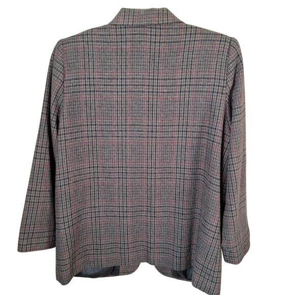 Vintage Sag Harbor Gray Green Plaid Wool Blnd Blazer Women Size 14P Petite - Picture 9 of 9